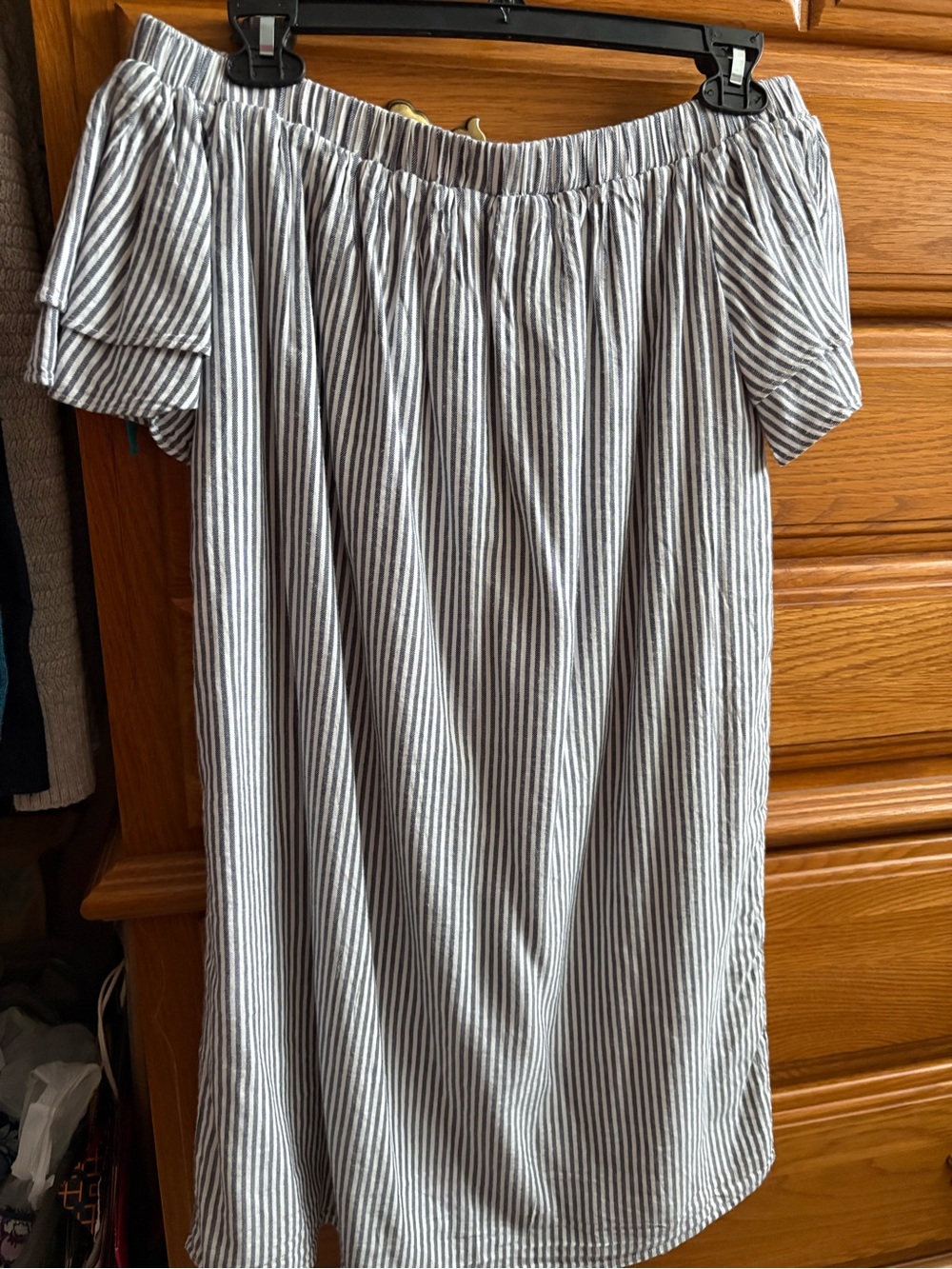 Old Navy White Dress with gray Striped Trim